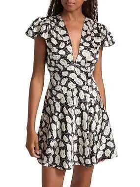Doen NWOT Dianne Floral-Print Silk-Satin Mini Dress S